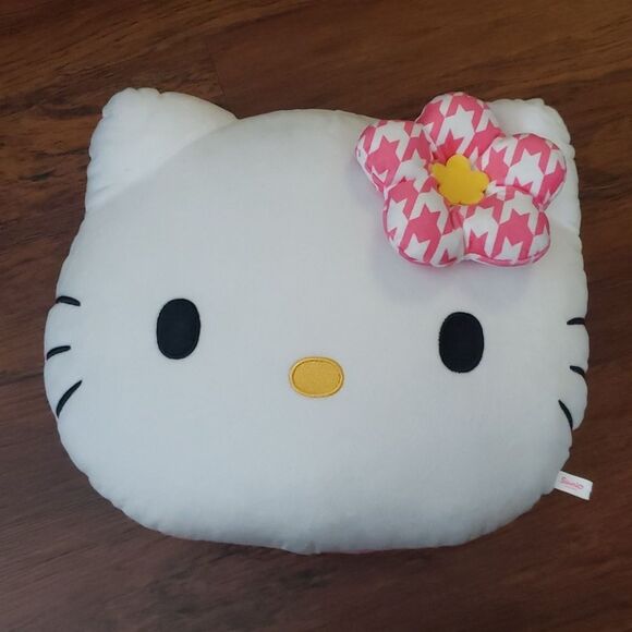 Hello Kitty Pink White Houndstooth Chic Feminine Y2K Kawaii Girly Plush Cushion - Picture 1 of 4